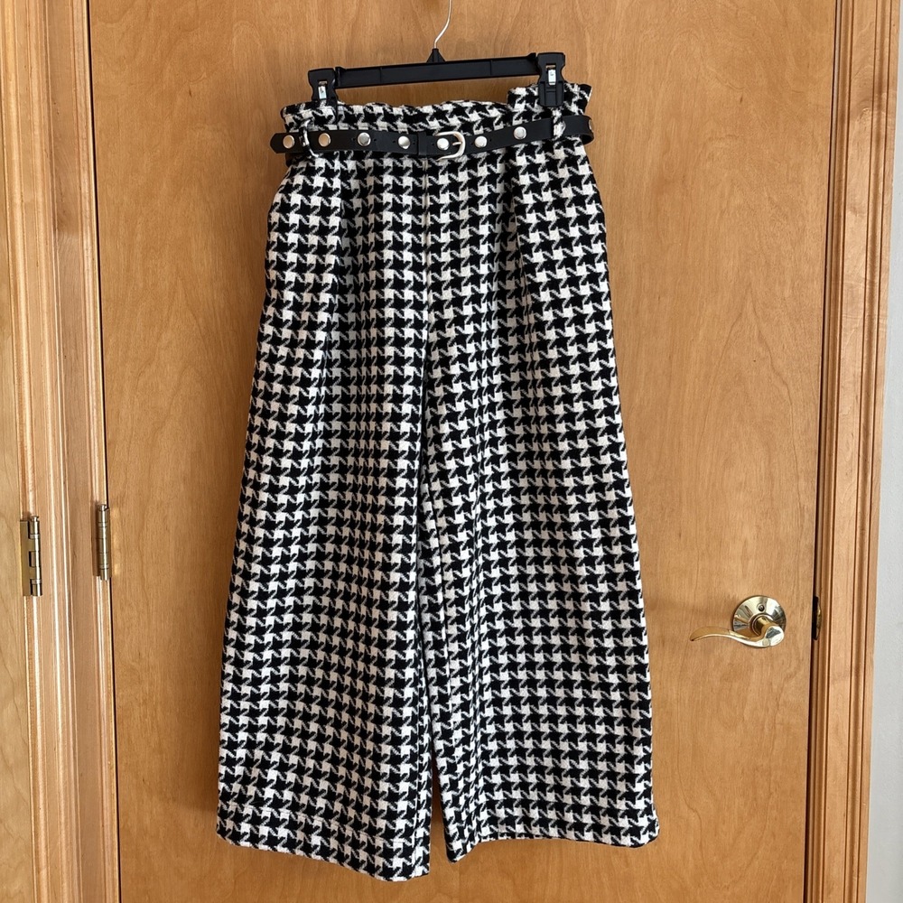 LILI SIDONIO Molly Bracken Houndstooth Plaid‎ WIDE LEG Trouser Pant Pleated M